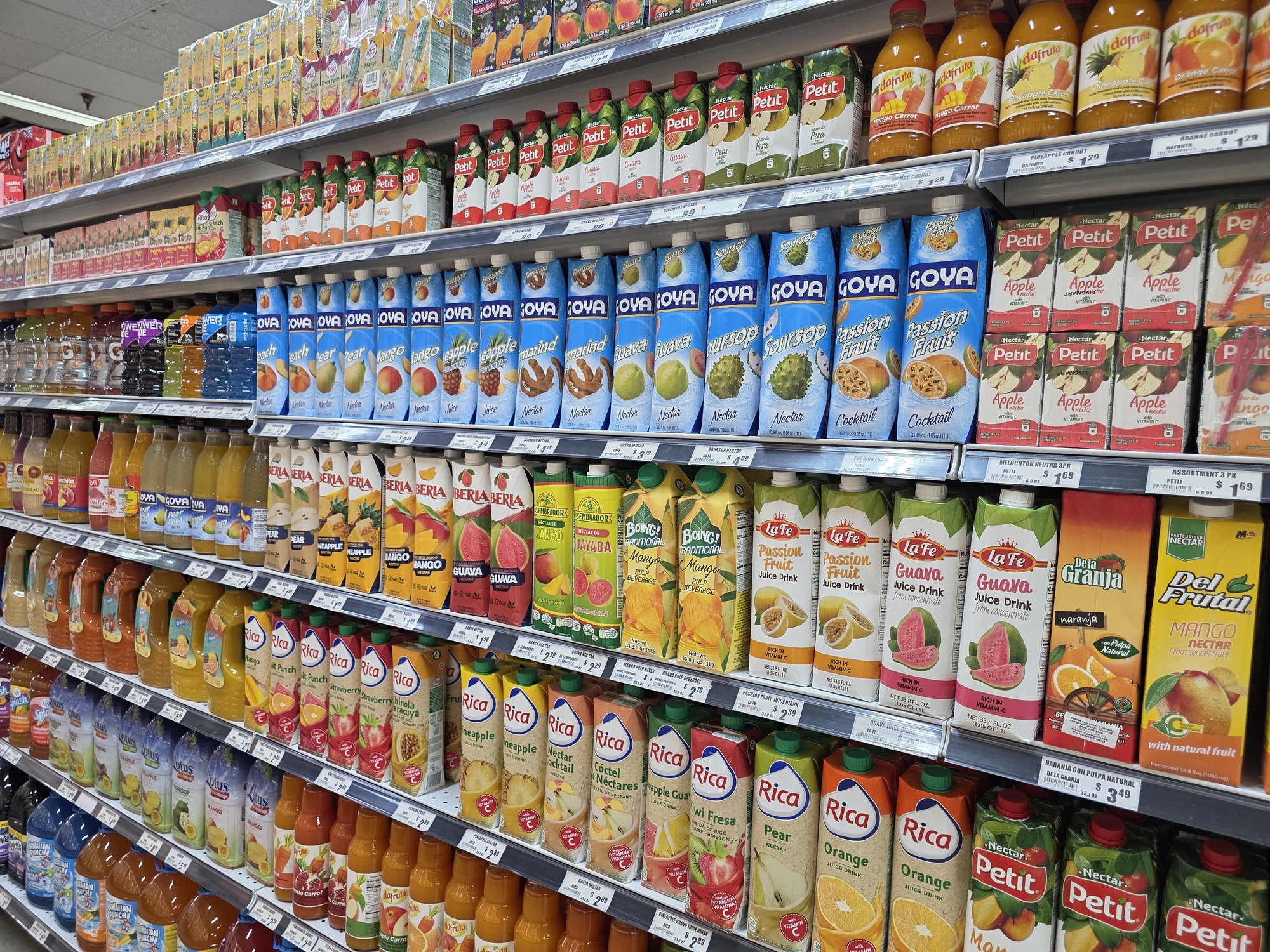 Colorful Latin produce market reflecting Plaza Tropical's vibrant selection